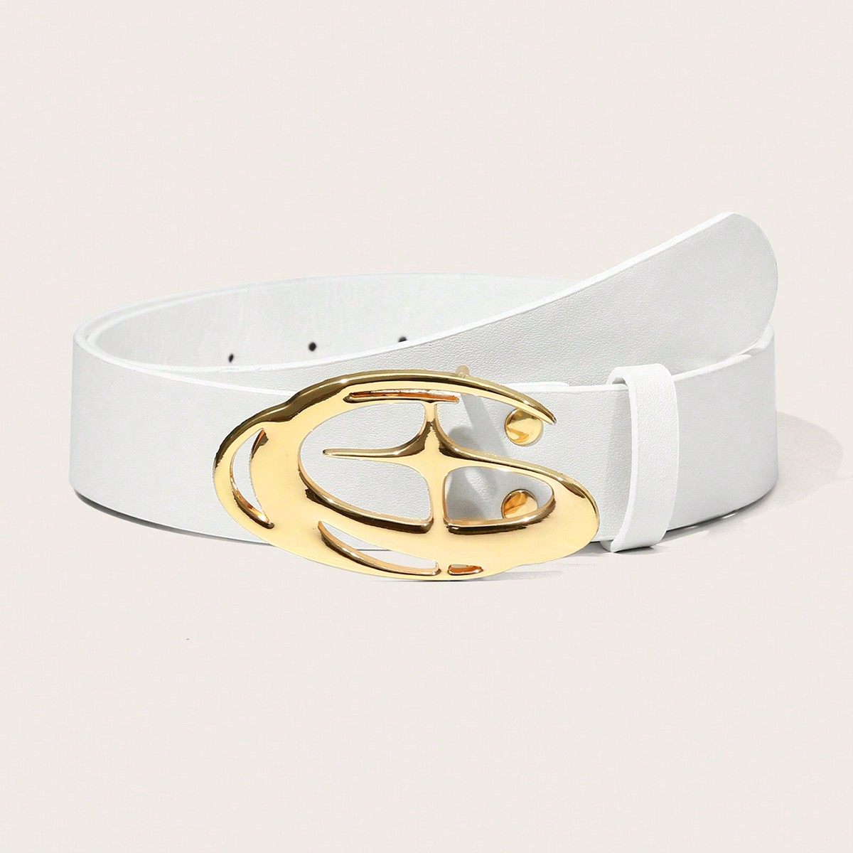 Vintage Cross Motif PU Leather Belt with Round Alloy Buckle