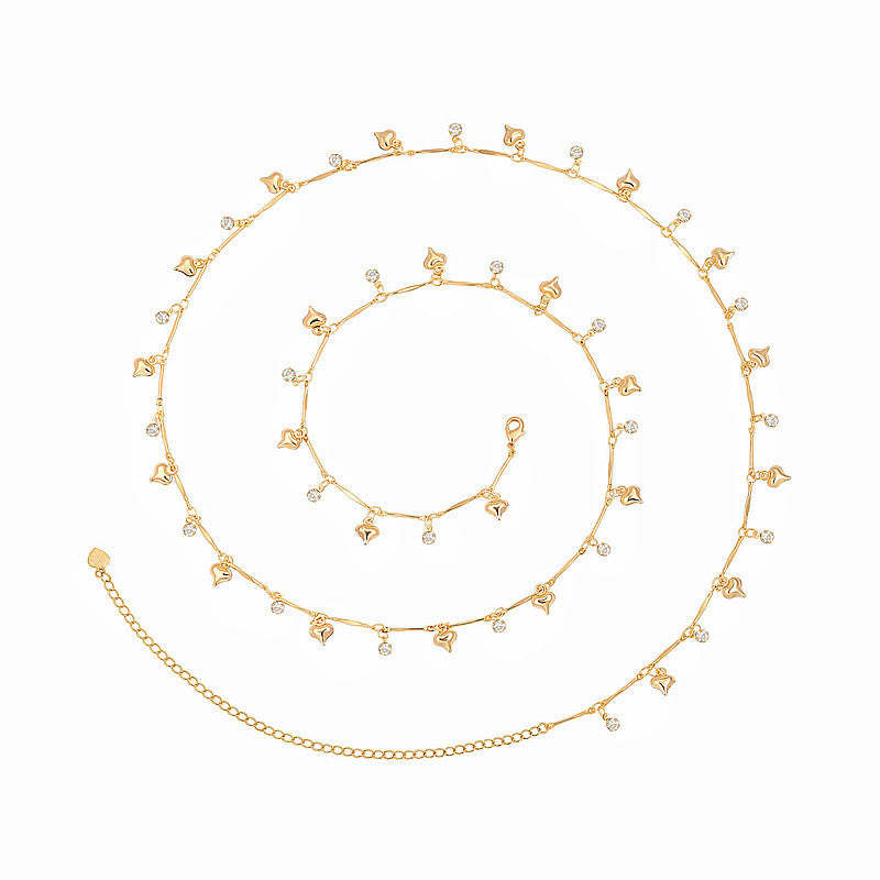 Rhinestone Pendant Metal Waist Chain with Adjustable Lobster Clasp