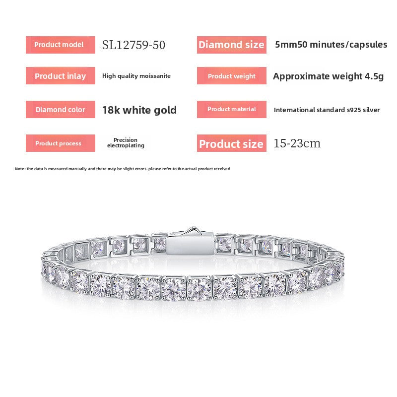 S925 Sterling Silver Moissanite Tennis Bracelet with Safety Clasp