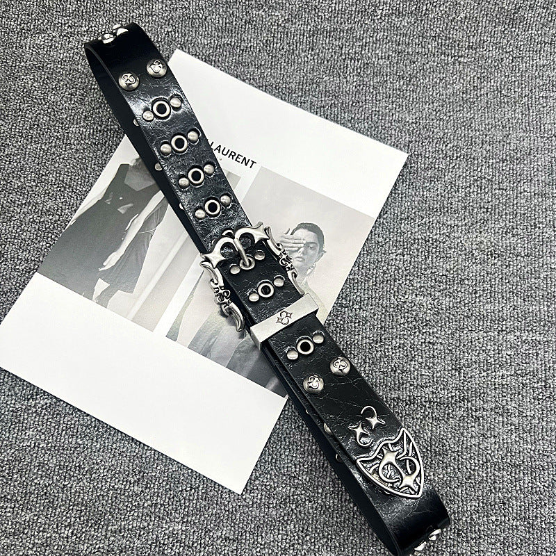 Rivet Detail PU Leather Belt with Metal Pin Buckle
