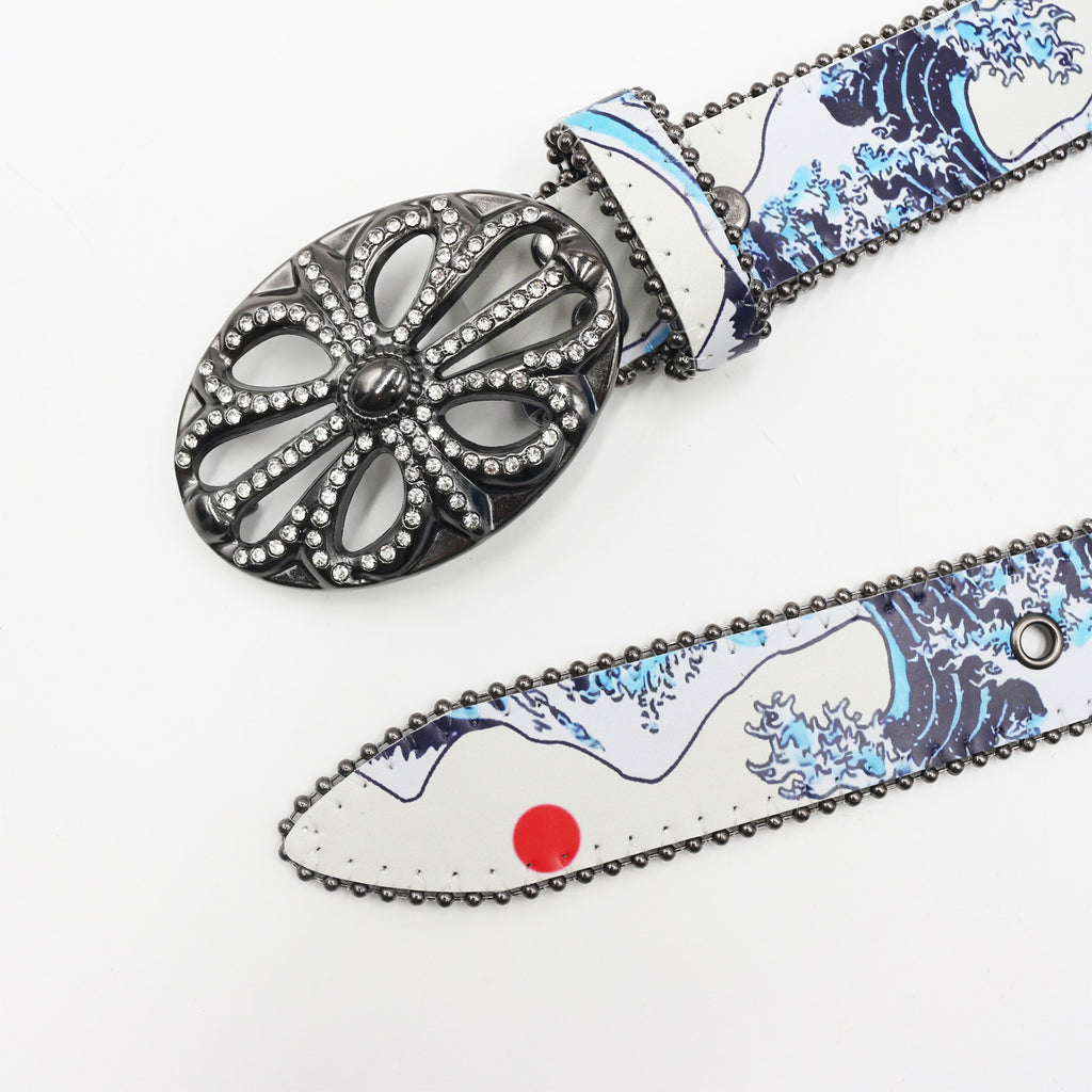 Y2K Wave Rhinestone PU Leather Belt with Alloy Pin Buckle