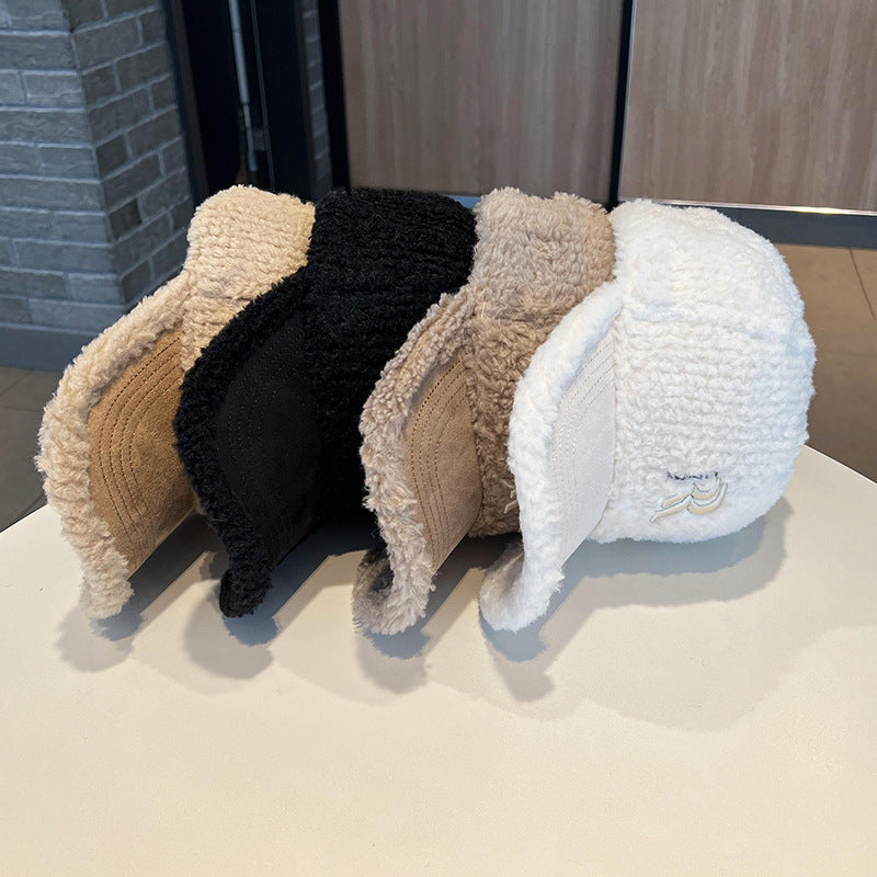 Lambswool Embroidered Winter Baseball Cap with Curved Brim