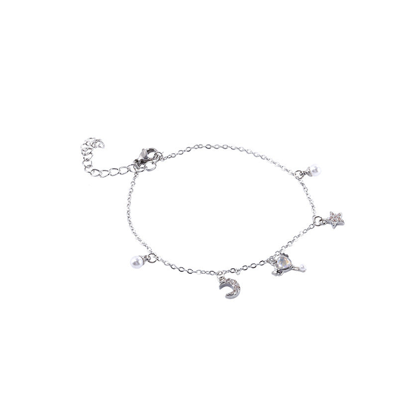 Star and Moon Titanium Steel Bracelet with Adjustable Sliding Knot