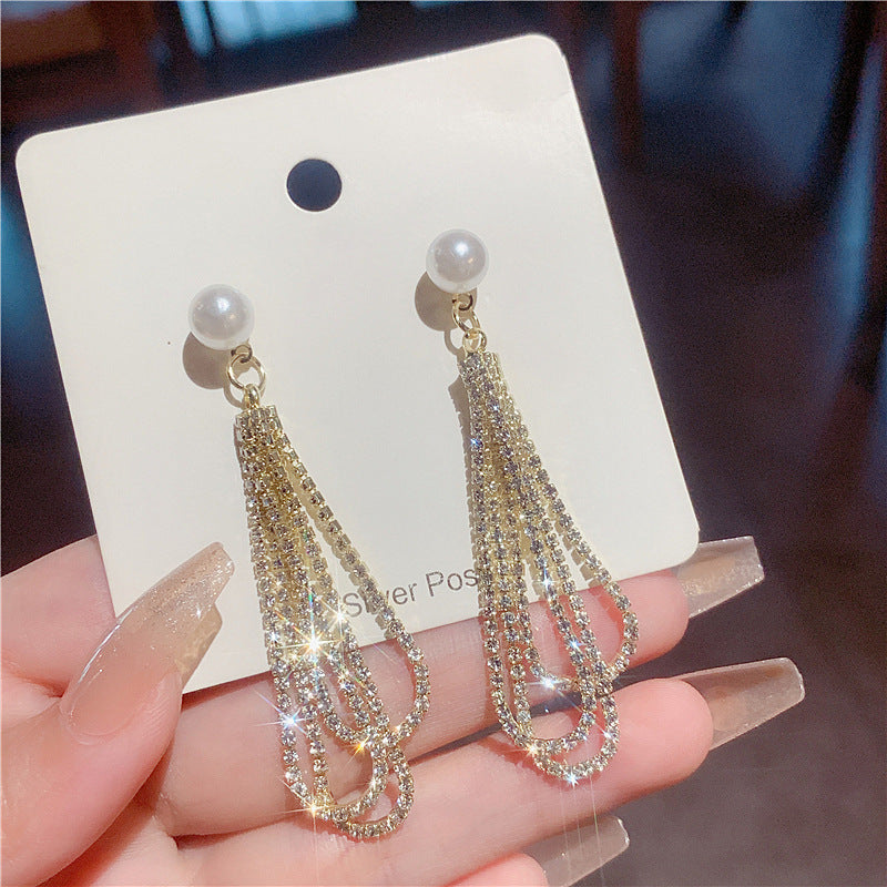 Pearl and Rhinestone Copper Alloy Earrings with Gold Finish