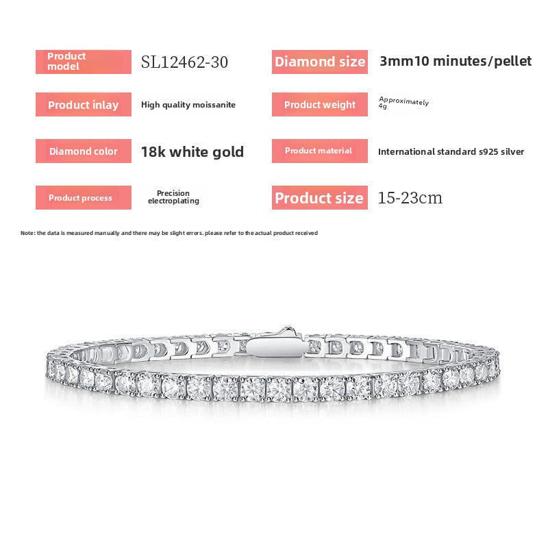 S925 Sterling Silver Moissanite Tennis Bracelet with Safety Clasp
