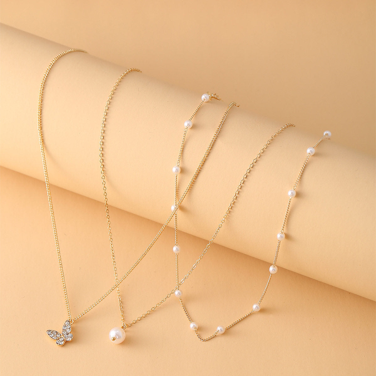 Pearl Accent Clavicle Chain Necklace with Adjustable Length