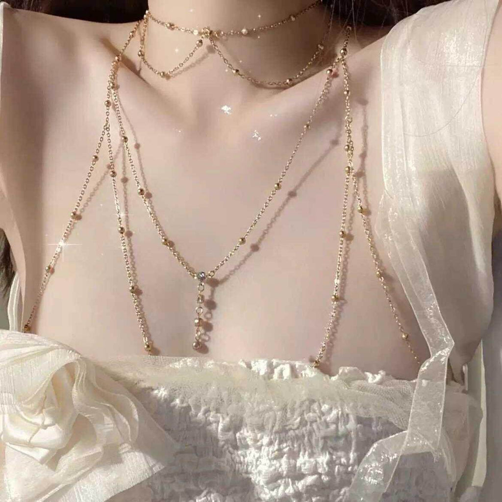 Rhinestone Tassel Multi-Wear Body Chain Necklace with Extension Chain