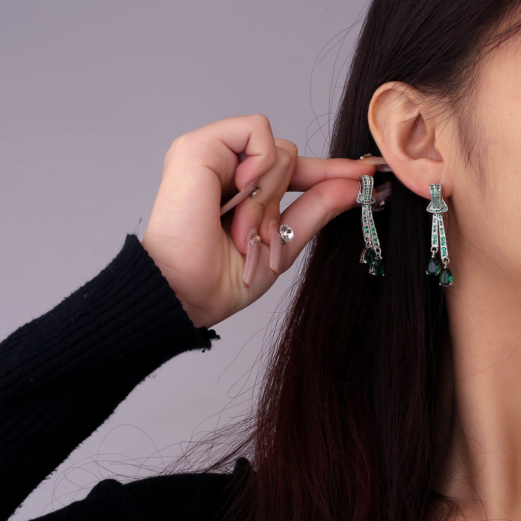 Pearl and Zircon Drop Earrings with Knot Detail and 18K Ear Pins