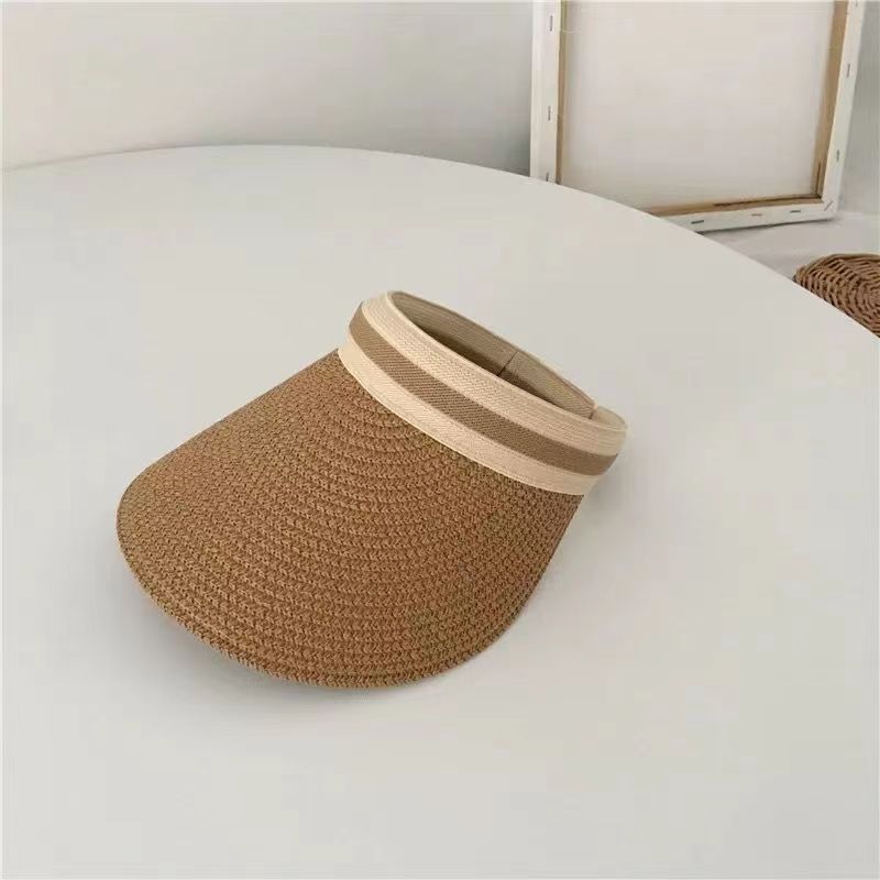 Wide-Brim Straw Sun Hat with Adjustable Open Top Design