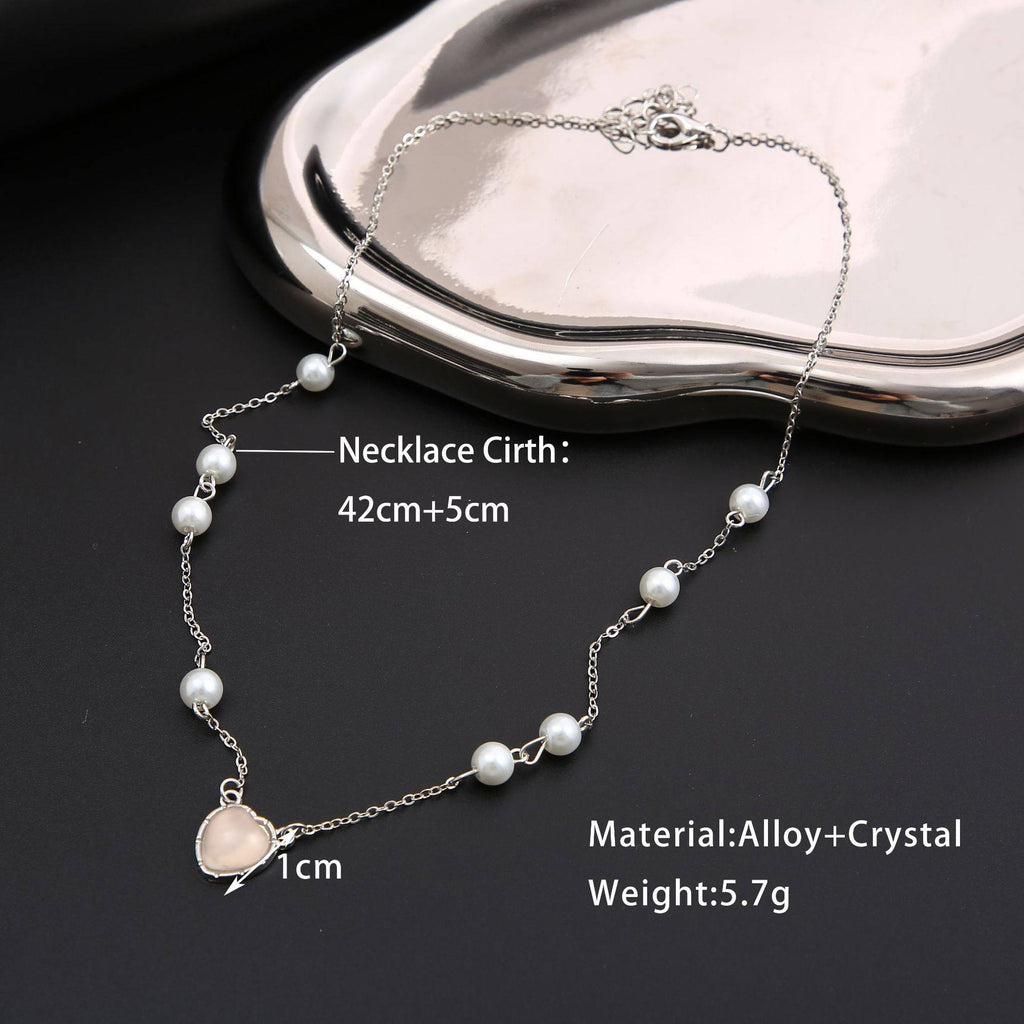 Pearl Heart Pendant Water Wave Chain Necklace with Adjustable Fit