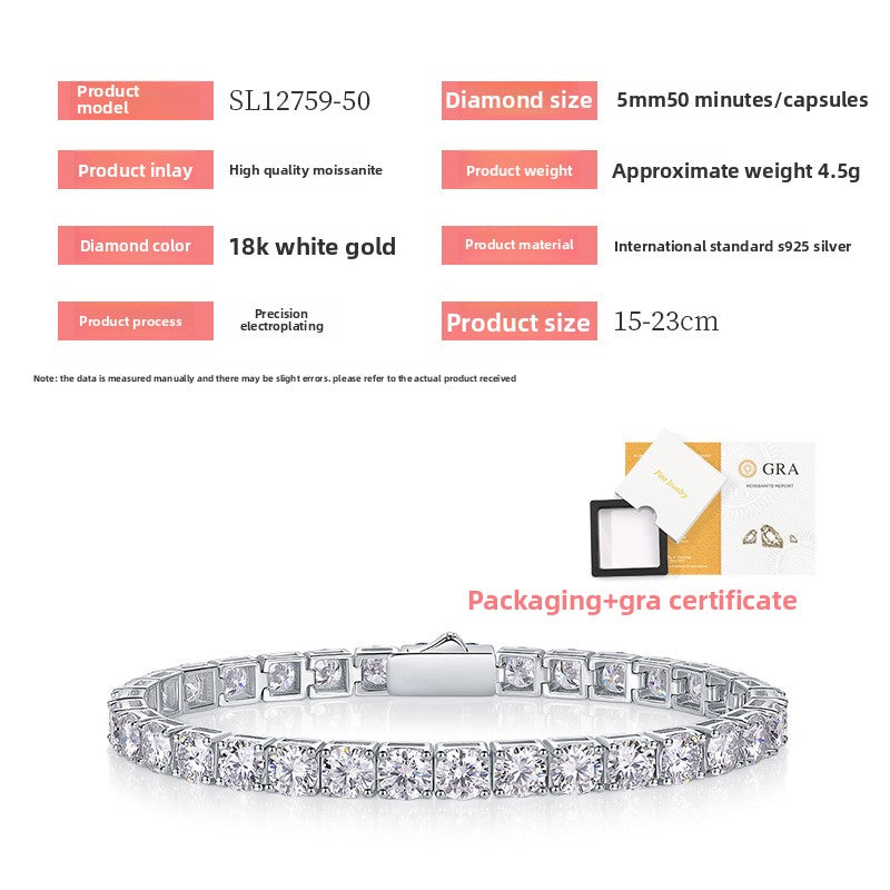 S925 Sterling Silver Moissanite Tennis Bracelet with Safety Clasp