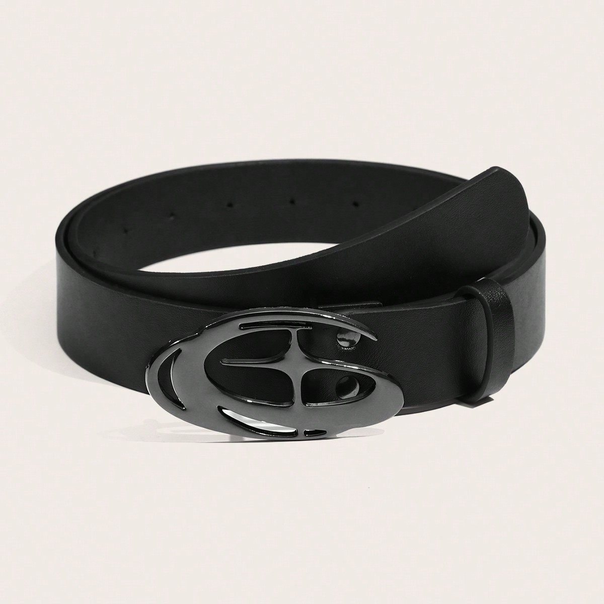 Vintage Cross Motif PU Leather Belt with Round Alloy Buckle