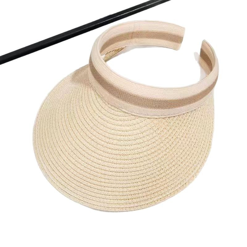 Wide-Brim Straw Sun Hat with Adjustable Open Top Design