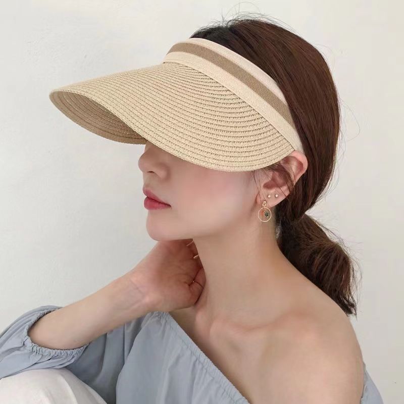 Wide-Brim Straw Sun Hat with Adjustable Open Top Design