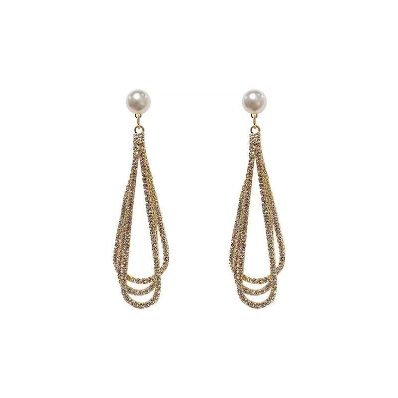 Pearl and Rhinestone Copper Alloy Earrings with Gold Finish