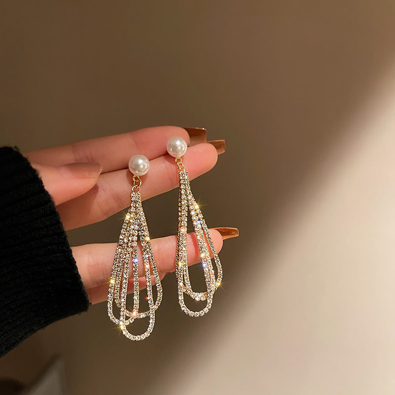 Pearl and Rhinestone Copper Alloy Earrings with Gold Finish