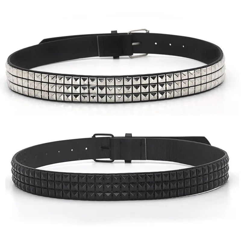 Studded Lace-Up Split Leather Belt with Stainless Steel Buckle