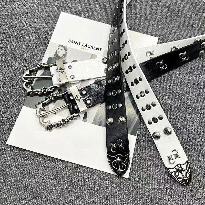 Rivet Detail PU Leather Belt with Metal Pin Buckle