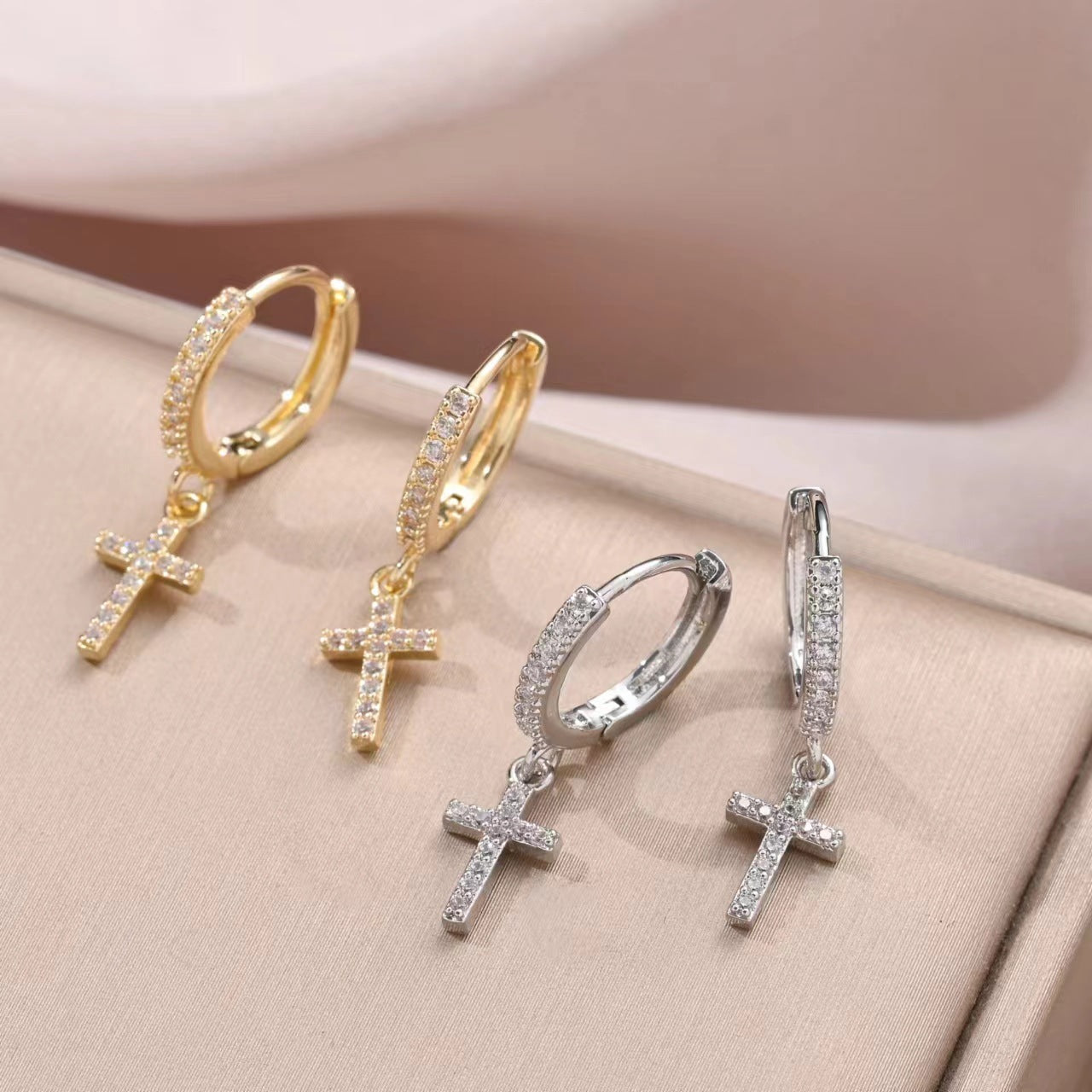 18K Gold Plated Zircon U-Shape Ring Earrings in Gold or Silver