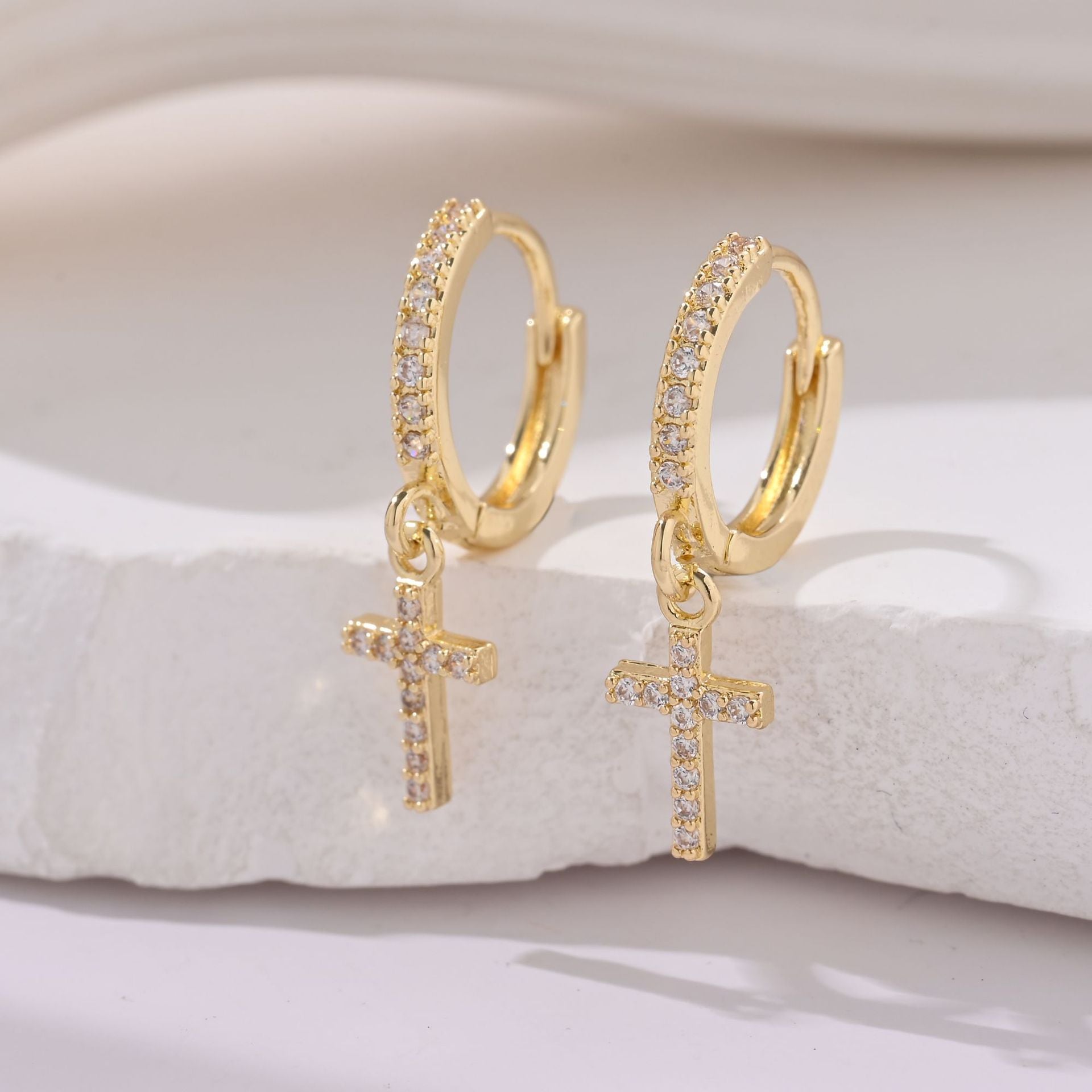 18K Gold Plated Zircon U-Shape Ring Earrings in Gold or Silver