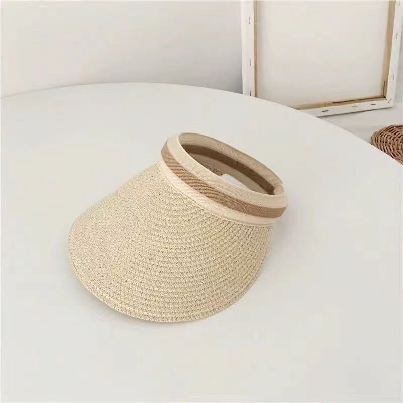 Wide-Brim Straw Sun Hat with Adjustable Open Top Design