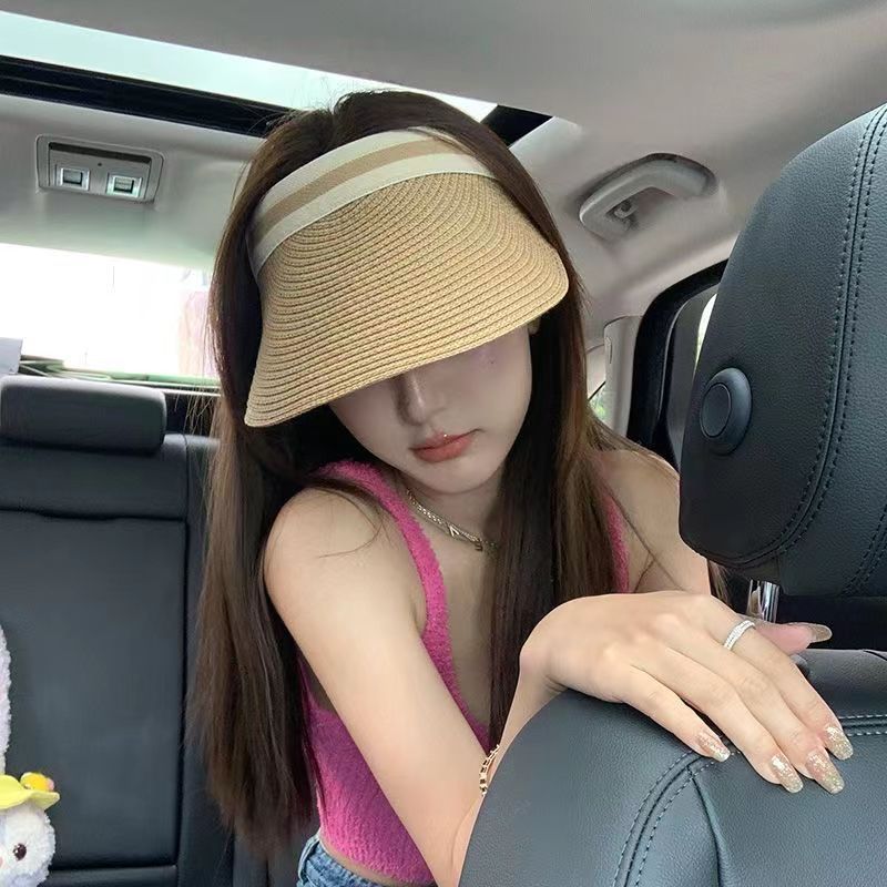 Wide-Brim Straw Sun Hat with Adjustable Open Top Design