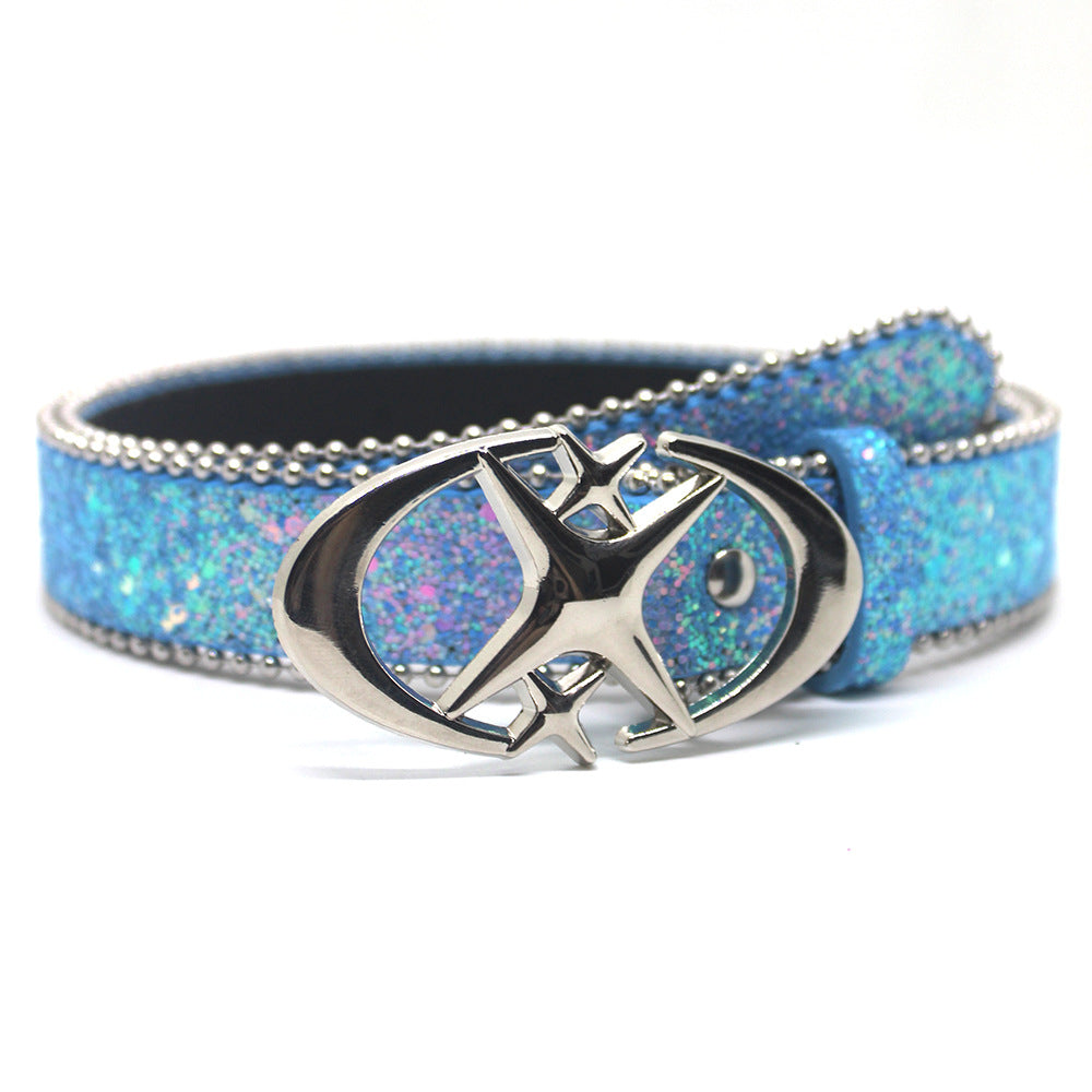 Double Star Sequin Accent PU Leather Belt with Alloy Buckle