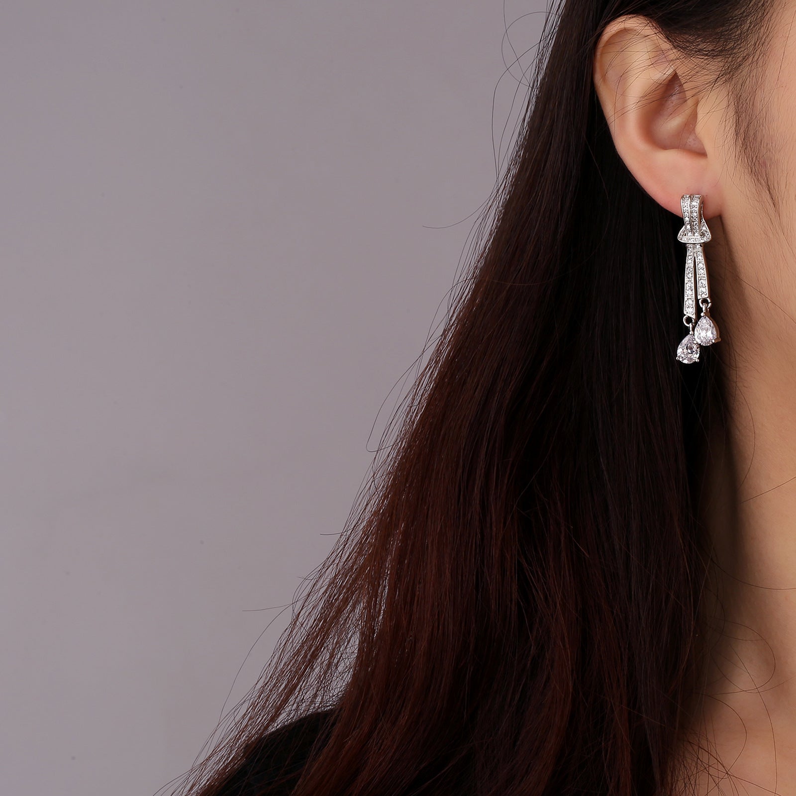 Pearl and Zircon Drop Earrings with Knot Detail and 18K Ear Pins