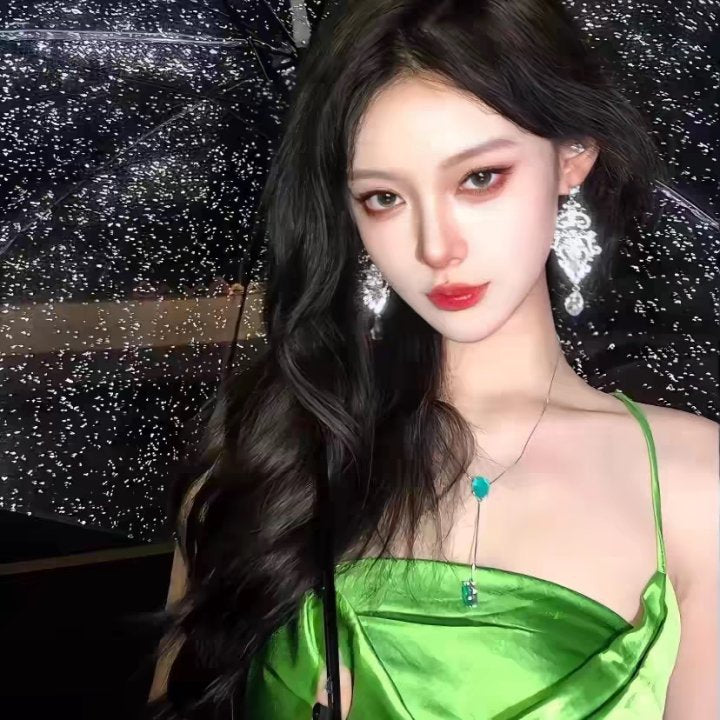 Diamond-Set Flower Drop Tassel Earrings with Silver Needle