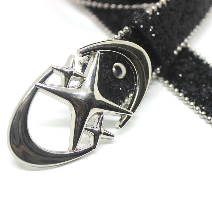 Double Star Sequin Accent PU Leather Belt with Alloy Buckle