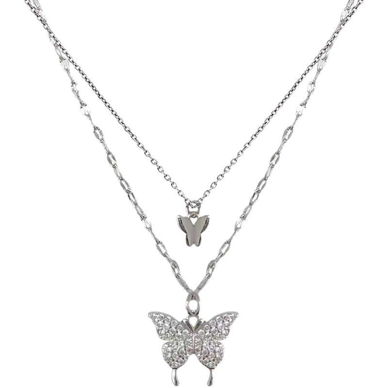 Double-Layer Butterfly Pendant Necklace with Adjustable Chain