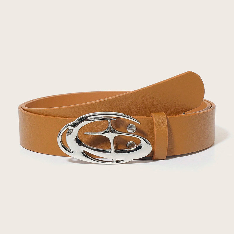 Vintage Cross Motif PU Leather Belt with Round Alloy Buckle