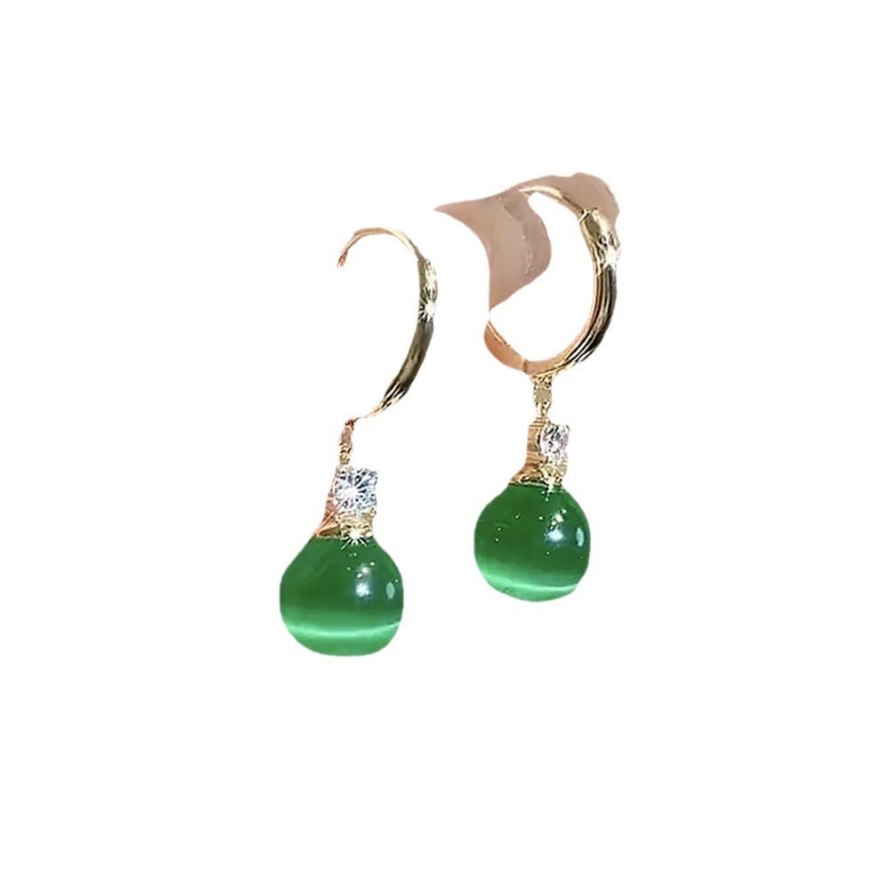 Cat Eye Glass Ball Earrings with S925 Silver Needle and Buckle Closure