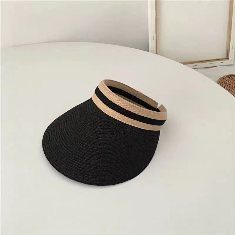 Wide-Brim Straw Sun Hat with Adjustable Open Top Design