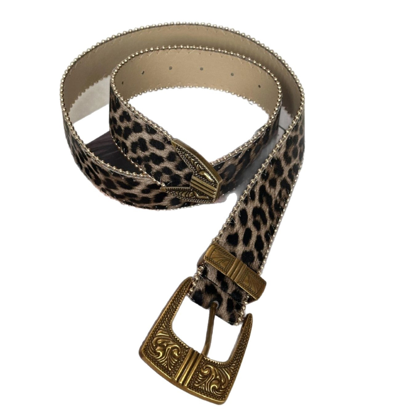 Leopard Jacquard PU Leather Belt with Alloy Pin Buckle