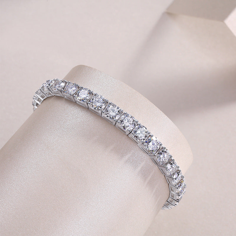 S925 Sterling Silver Moissanite Tennis Bracelet with Safety Clasp