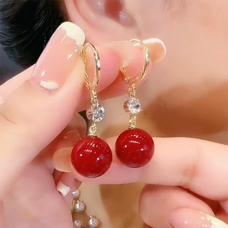 Cat Eye Glass Ball Earrings with S925 Silver Needle and Buckle Closure