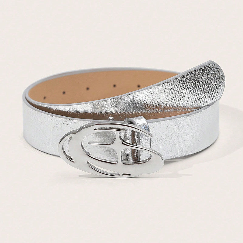 Vintage Cross Motif PU Leather Belt with Round Alloy Buckle