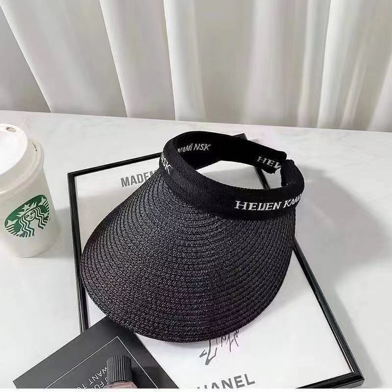 Wide-Brim Straw Sun Hat with Adjustable Open Top Design