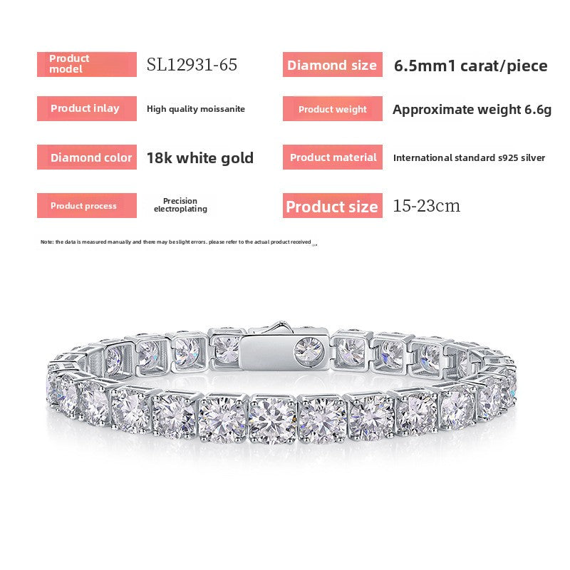 S925 Sterling Silver Moissanite Tennis Bracelet with Safety Clasp