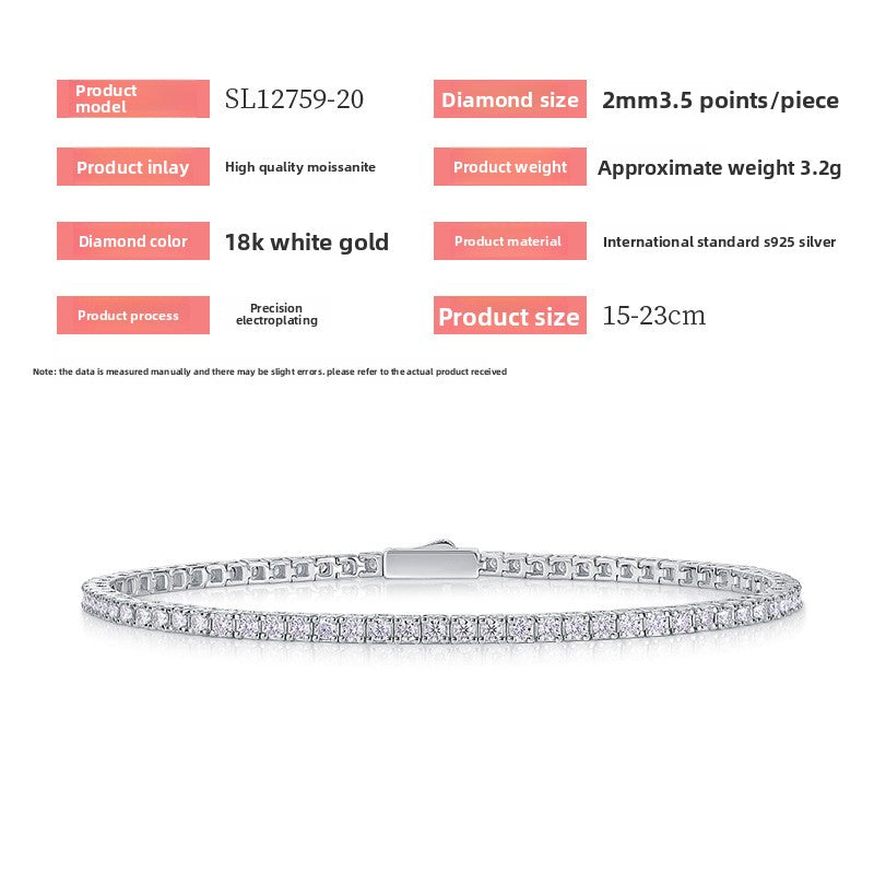 S925 Sterling Silver Moissanite Tennis Bracelet with Safety Clasp