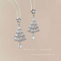 Zircon Tassel Christmas Tree Earrings with Silver Electroplated Finish