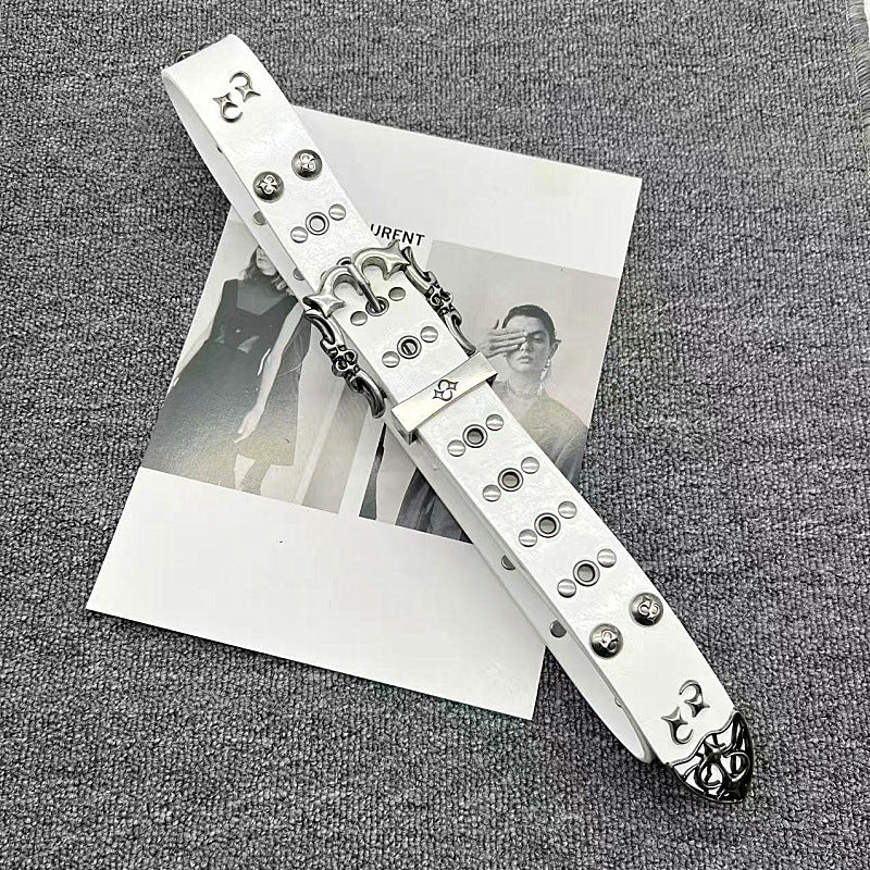 Rivet Detail PU Leather Belt with Metal Pin Buckle