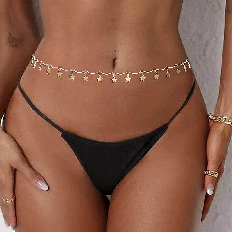 Rhinestone Pendant Metal Waist Chain with Adjustable Lobster Clasp