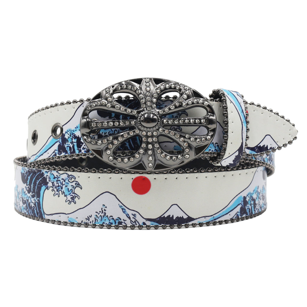 Y2K Wave Rhinestone PU Leather Belt with Alloy Pin Buckle