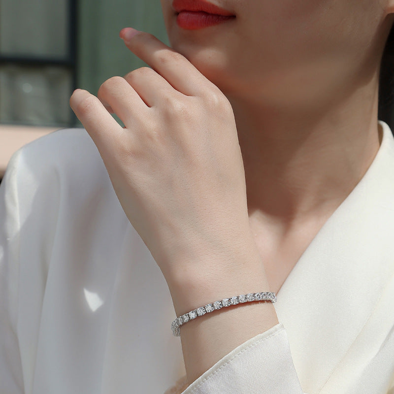S925 Sterling Silver Moissanite Tennis Bracelet with Safety Clasp
