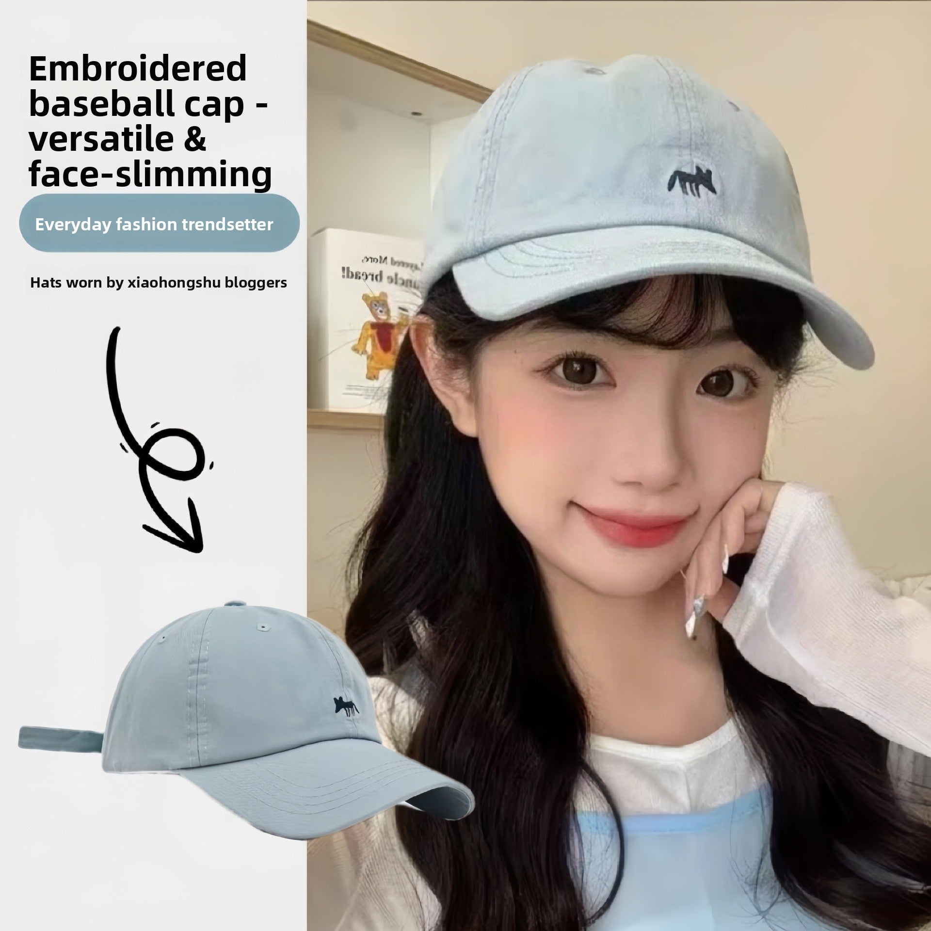 Wide-Brim Polyester Baseball Cap with Embroidered Details