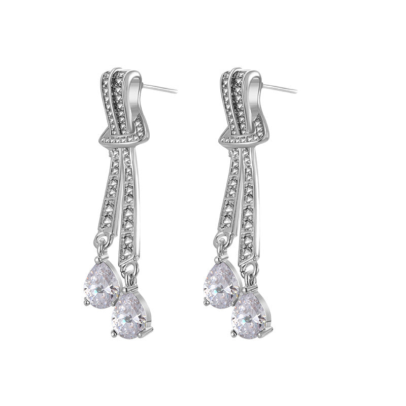 Pearl and Zircon Drop Earrings with Knot Detail and 18K Ear Pins