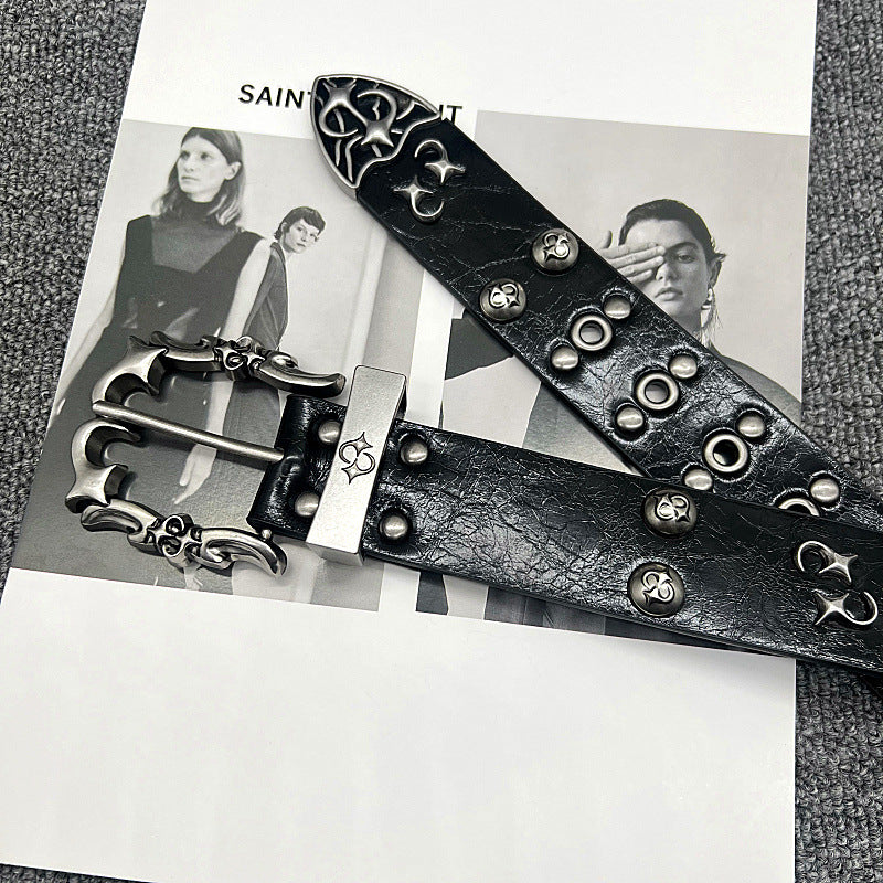 Rivet Detail PU Leather Belt with Metal Pin Buckle