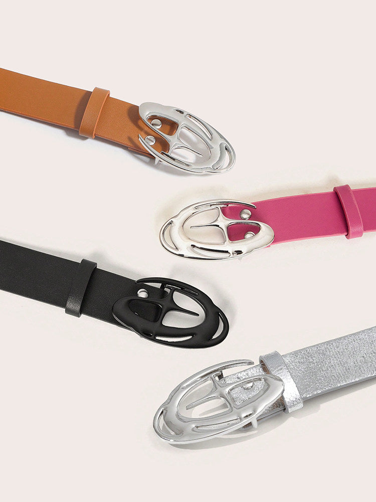 Vintage Cross Motif PU Leather Belt with Round Alloy Buckle